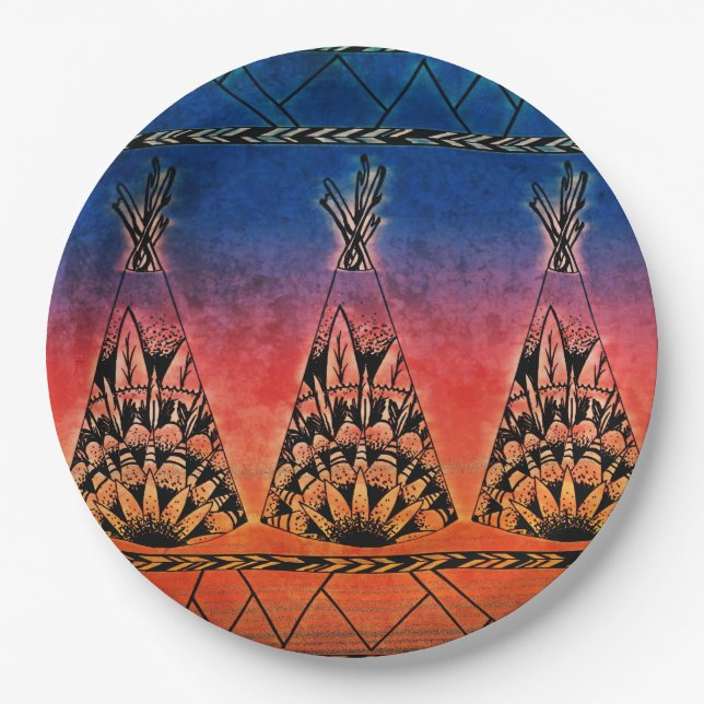 Plato De Papel Coloridas tepeas tribales Art Boho Design (Anverso)