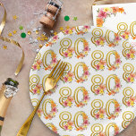 Plato De Papel Colorido 80 cumpleaños número de oro floral 80 Fie<br><div class="desc">Platos de fiesta de cumpleaños número 80 con un colorido patrón de oro número 80 decorados con flores de bonito. Diseño femenino y elegante con acuarelas florales en tonos rosa naranja amarillo y violeta. Perfecto para la celebración de los 80 años, almuerzo de cumpleaños primavera o verano, fiesta de té...</div>