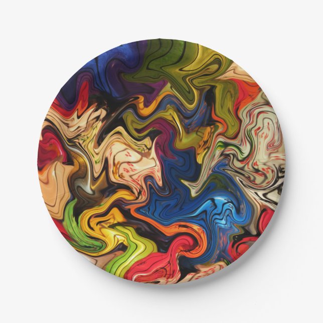 Plato De Papel colorido, alegre, colorido + patrón, textil (Anverso)