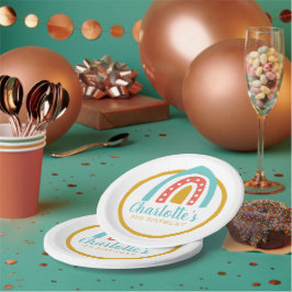 Plato De Papel Colorido arcoiris personalizado