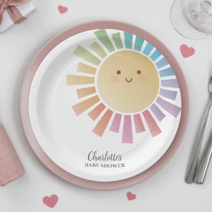 Plato De Papel Colorido arcoiris Sunshine Baby Shower