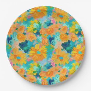 Plato De Papel Colorido arte rosa rosa verde azul amarillo con mo