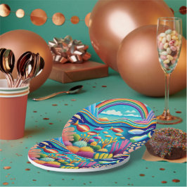 Plato De Papel Colorido bajo el agua bajo el arcoiris