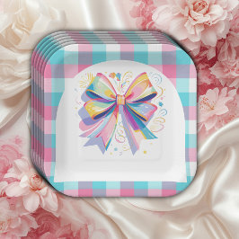 Plato De Papel Colorido Bow Baby Shower