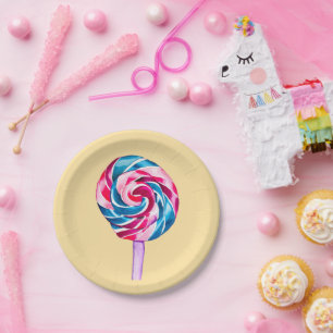 Plato De Papel Colorido caramelo lipeta acuarela arte