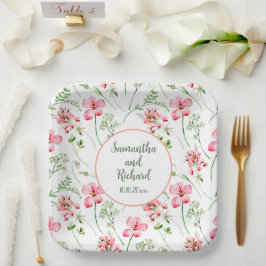 Plato De Papel Colorido color de agua Boda de flores silvestres