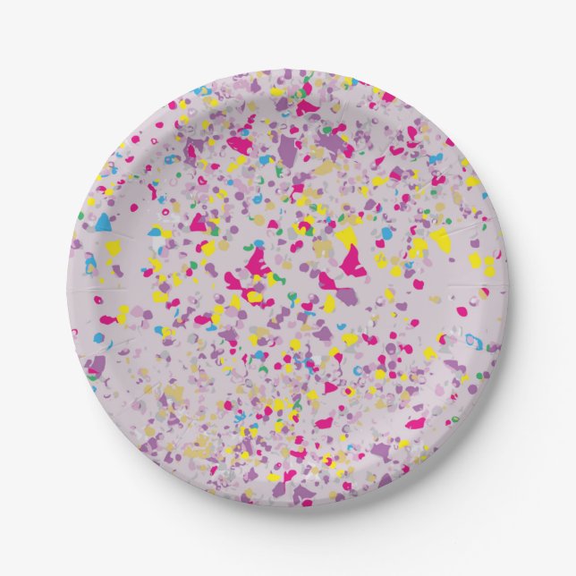 Plato De Papel Colorido Confetti Resumen gris (Anverso)