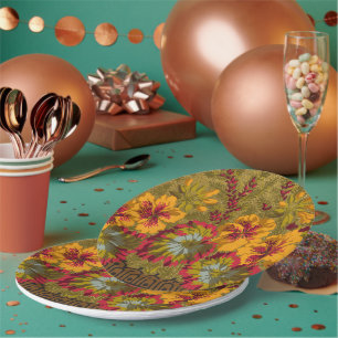 Plato De Papel Colorido florido Nasturtiums Berries Partyware