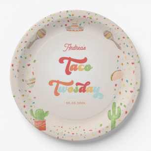 Plato De Papel Colorido Groovy Fiesta 2do cumpleaños Taco Twosday