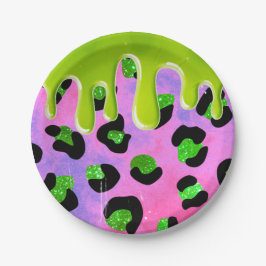 Plato De Papel Colorido Leopard Green Slime 00th Birthday Party