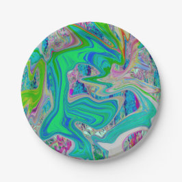 Plato De Papel Colorido Lime Green Resumen Arte Retro Líquido