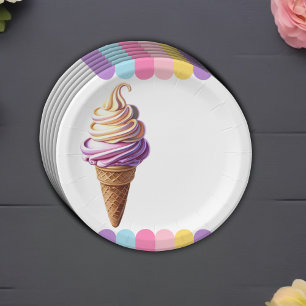 Plato De Papel Colorido pastel helado sundae Baby Shower
