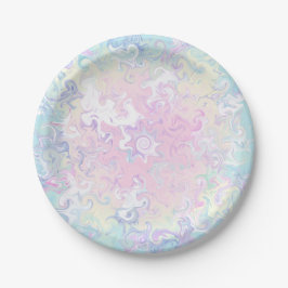 Plato De Papel Colorido Pastel Marble Swirls