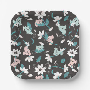 Plato De Papel Colorido patrón de Koala dulce animal y floral