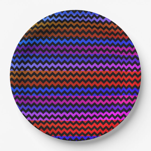 Plato De Papel Colorido patrón de Zigzag Chevron #99 (Anverso)