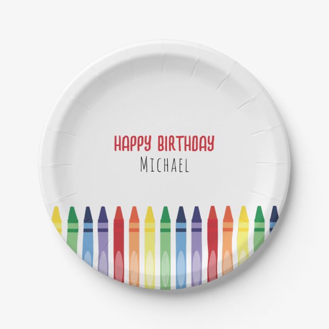 Plato De Papel Colorido Rainbow Crayons Birday Party (Anverso)