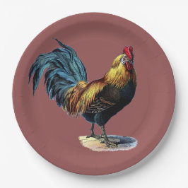 Plato De Papel Colorido Rooster Country Chicken Vintage Marsala