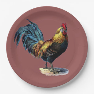 Plato De Papel Colorido Rooster Country Chicken Vintage Marsala