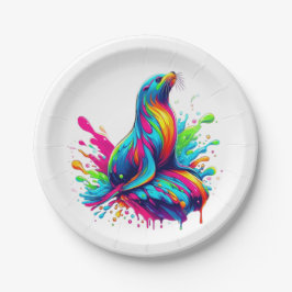 Plato De Papel Colorido salto de león marino