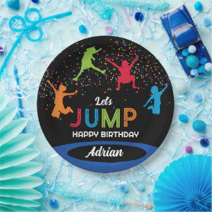 Plato De Papel Colorido Trampoline Park Saltar niños Fiesta de cu