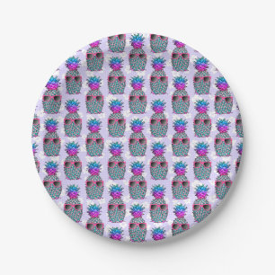Plato De Papel Colorido Tropical Pineapple Purple Floral