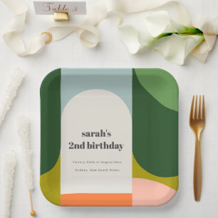 Plato De Papel Colorido y brillante Arco Retro Groovy Cualquier C