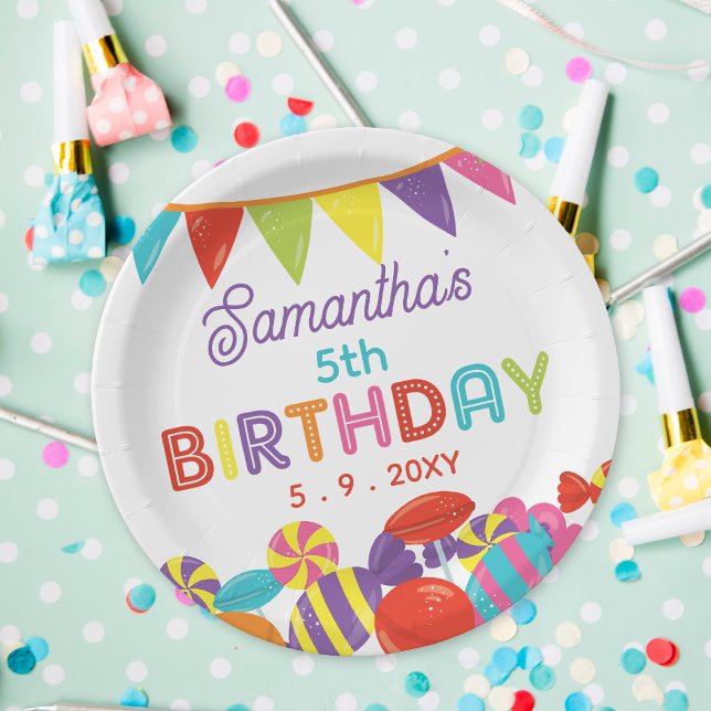 Plato De Papel Colorido y dulce fiesta de cumpleaños ( Colorful Sweet Fun Candy Theme Birthday Party Paper Plate)