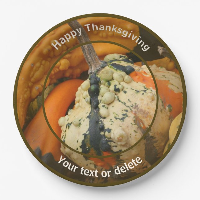 Plato De Papel Coloridos Gourds Personalizados Acción de Gracias  (Anverso)