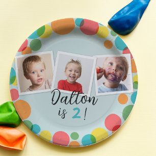 Plato De Papel Coloridos puntos de Polka fotos de niños cumpleaño