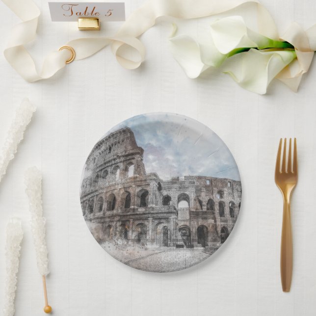 Plato De Papel Colosseo acuático Roma Italia (Boda)