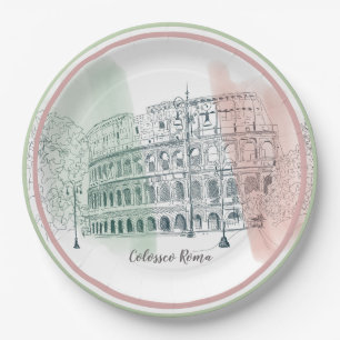 Plato De Papel Colosseo romano Bandera italiana Colores Pluma y t