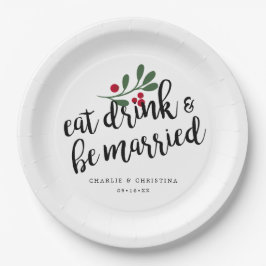 Plato De Papel Coma Beba y Cásese Bayas de Navidad