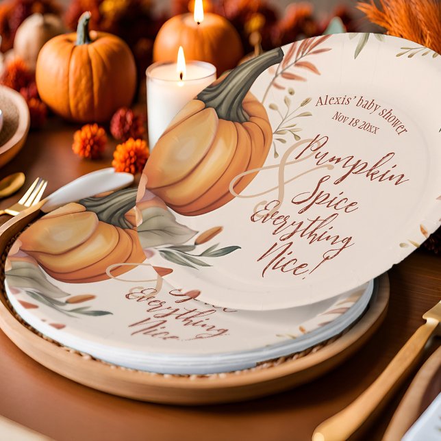 Plato De Papel Coma de la calabaza de la piel especia Baby Shower (Pumpkin spice Fall baby shower party plates)