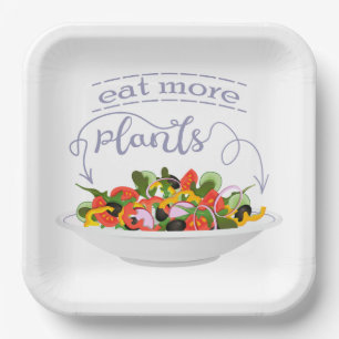 Plato De Papel Coma más plantas con letras de motivación de ensal