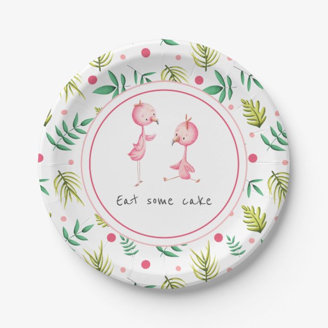 Plato De Papel Coma Pastel Tropical Flamingo Fiesta (Anverso)