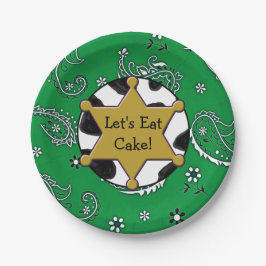 Plato De Papel Comamos Pastel Sheriff Badge Green Bandanna Plates