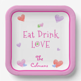 Plato De Papel COME BEBE AMARE Corazones Divertidos de San Valent