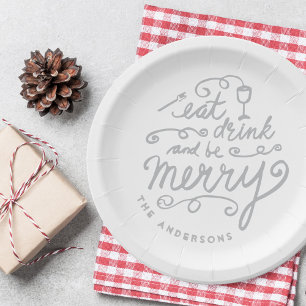Plato De Papel Come, Bebe y Alégrate Navidad Personalizada
