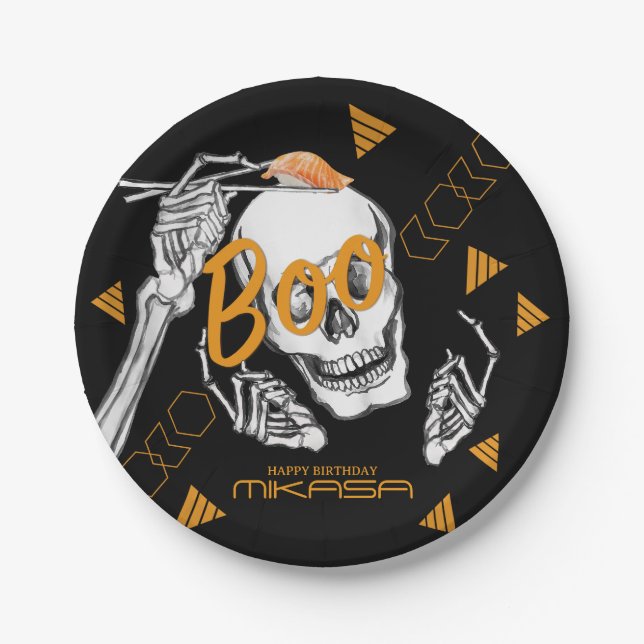 Plato De Papel Comedia divertida Sushi Halloween Fiesta de cumple (Anverso)