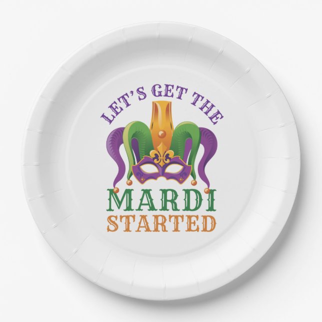 Plato De Papel Comencemos el Mardi con el Fiesta del Mardi Gras (Anverso)