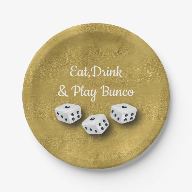 Plato De Papel Comer, beber y jugar a los dados de oro Bunco (Anverso)
