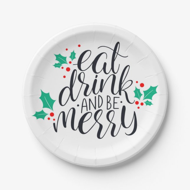 Plato De Papel Comer bebida y ser merry Design (Anverso)