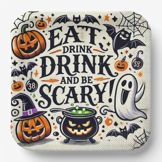 Plato De Papel Comer bebida y tener miedo (Anverso)