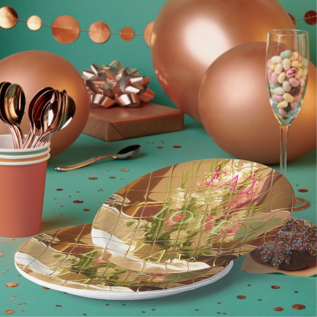 Plato De Papel Comer Love Play Flores estacionales Placas de pape (Multi)