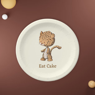 Plato De Papel Comer pastel bebé leopardo Safari Fiesta Placas de