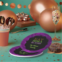 Plato De Papel Comer y tener miedo morado Halloween