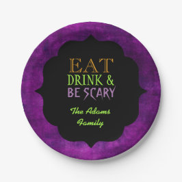 Plato De Papel Comer y tener miedo morado Halloween