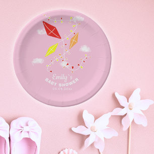 Plato De Papel Cometas en el Fiesta Baby Shower del Chica Sky Pin