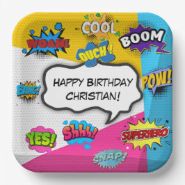 Plato De Papel Comic Book Pop Art Personalizado Cumpleaños