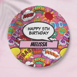 Plato De Papel Comic Book Superhero Birday Party Pink